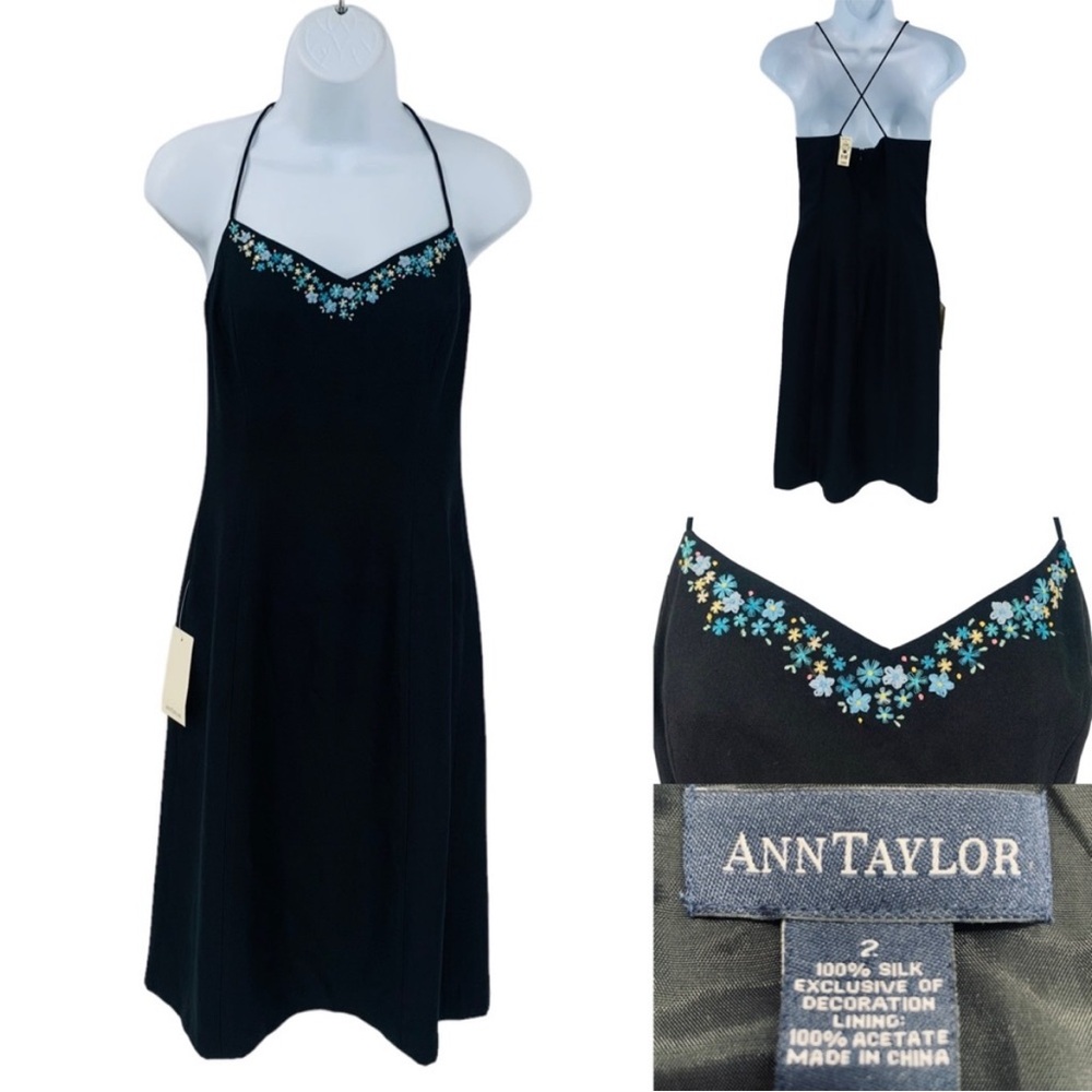 Ann Taylor 100% Silk Embroidered Slip MIDI Dress